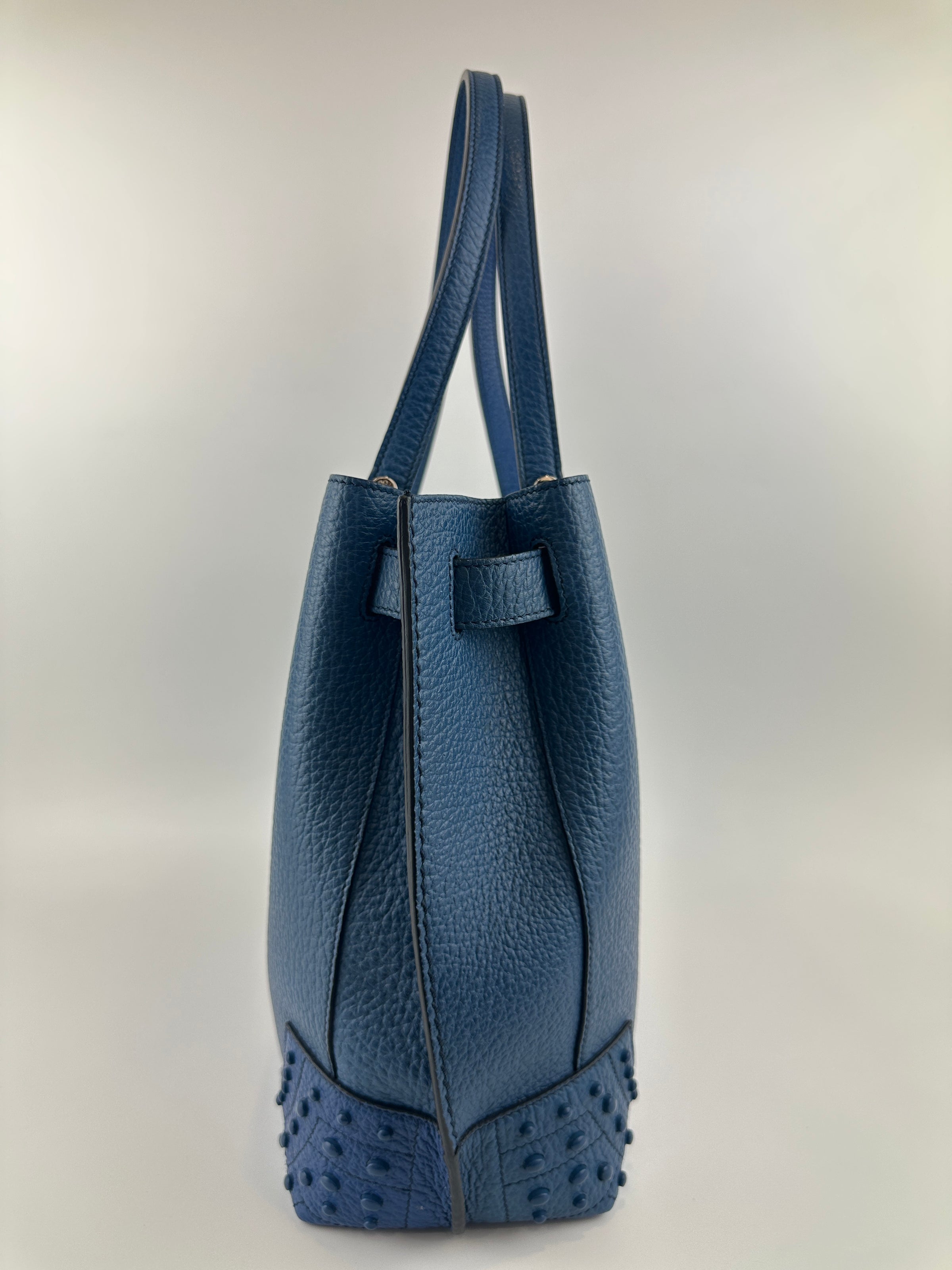 Wave Navy Blue Pebble Grained Leather Tote Bag