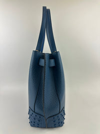 Wave Navy Blue Pebble Grained Leather Tote Bag