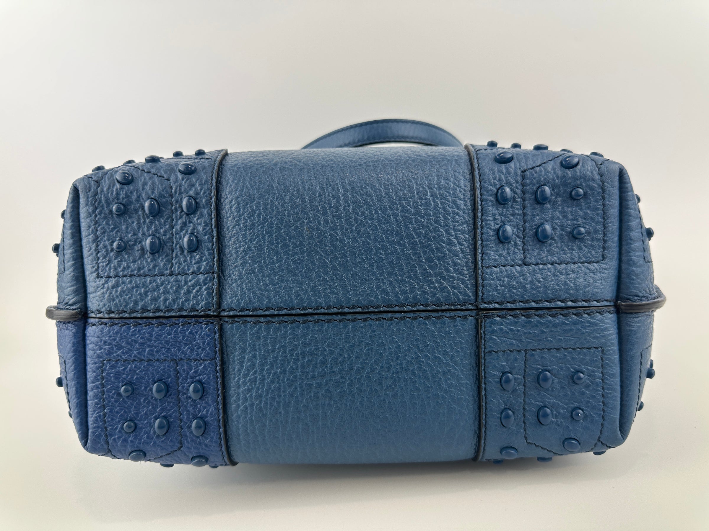 Wave Navy Blue Pebble Grained Leather Tote Bag