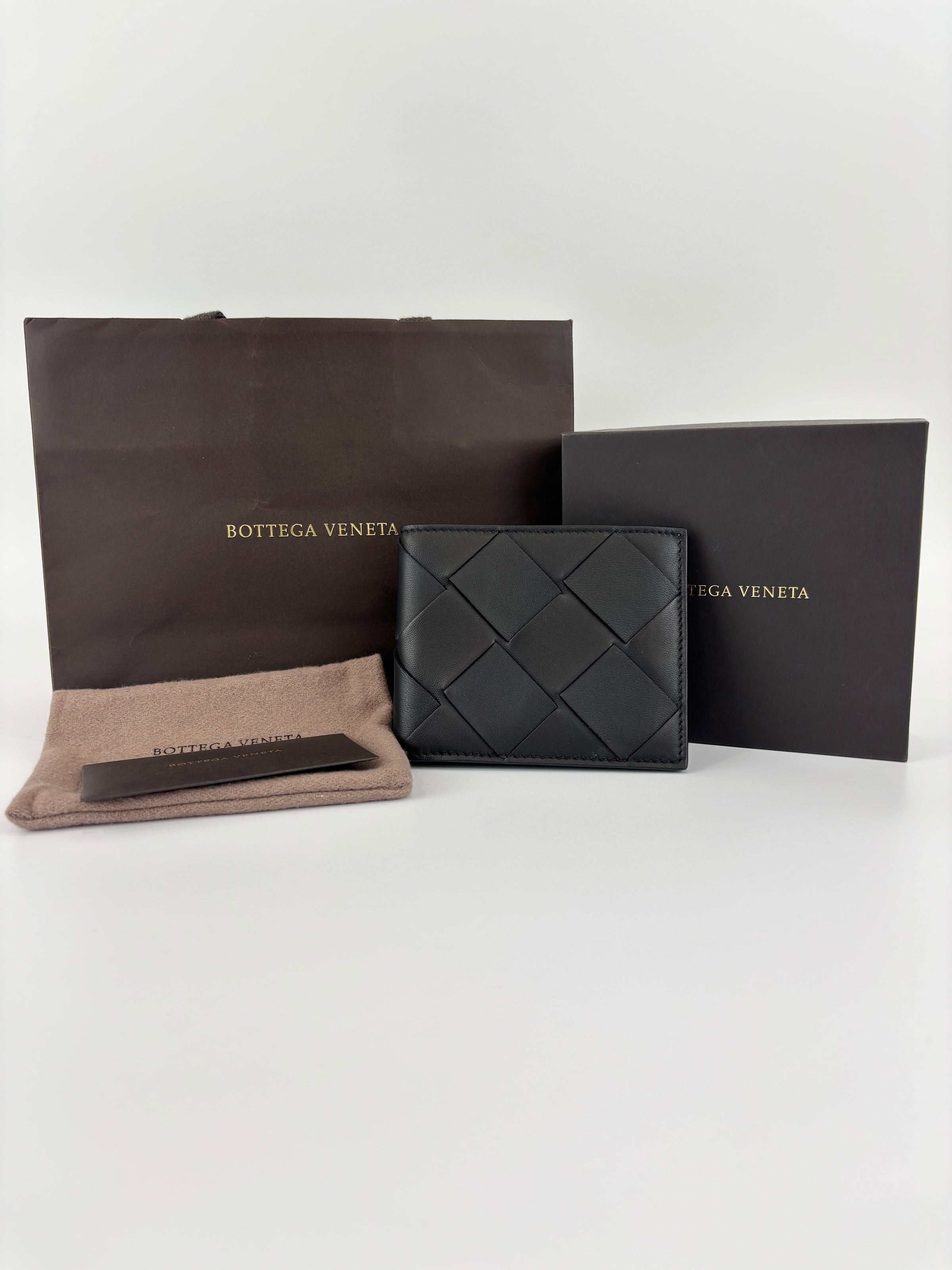 Black Maxi Intrecciato Leather Bifold Wallet