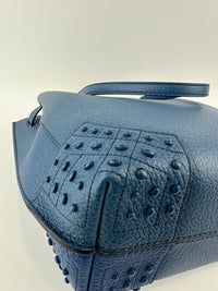 Wave Navy Blue Pebble Grained Leather Tote Bag