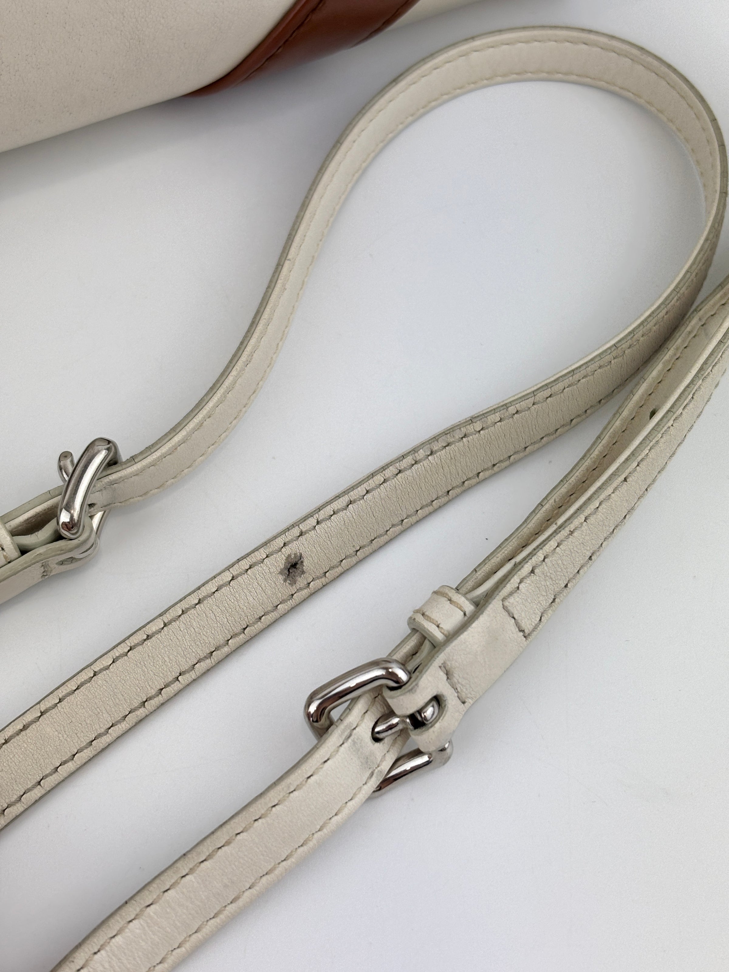 1BH140 Small Sporty Bowler Bag in Cognac Bianco Soft Calfskin - Glampot