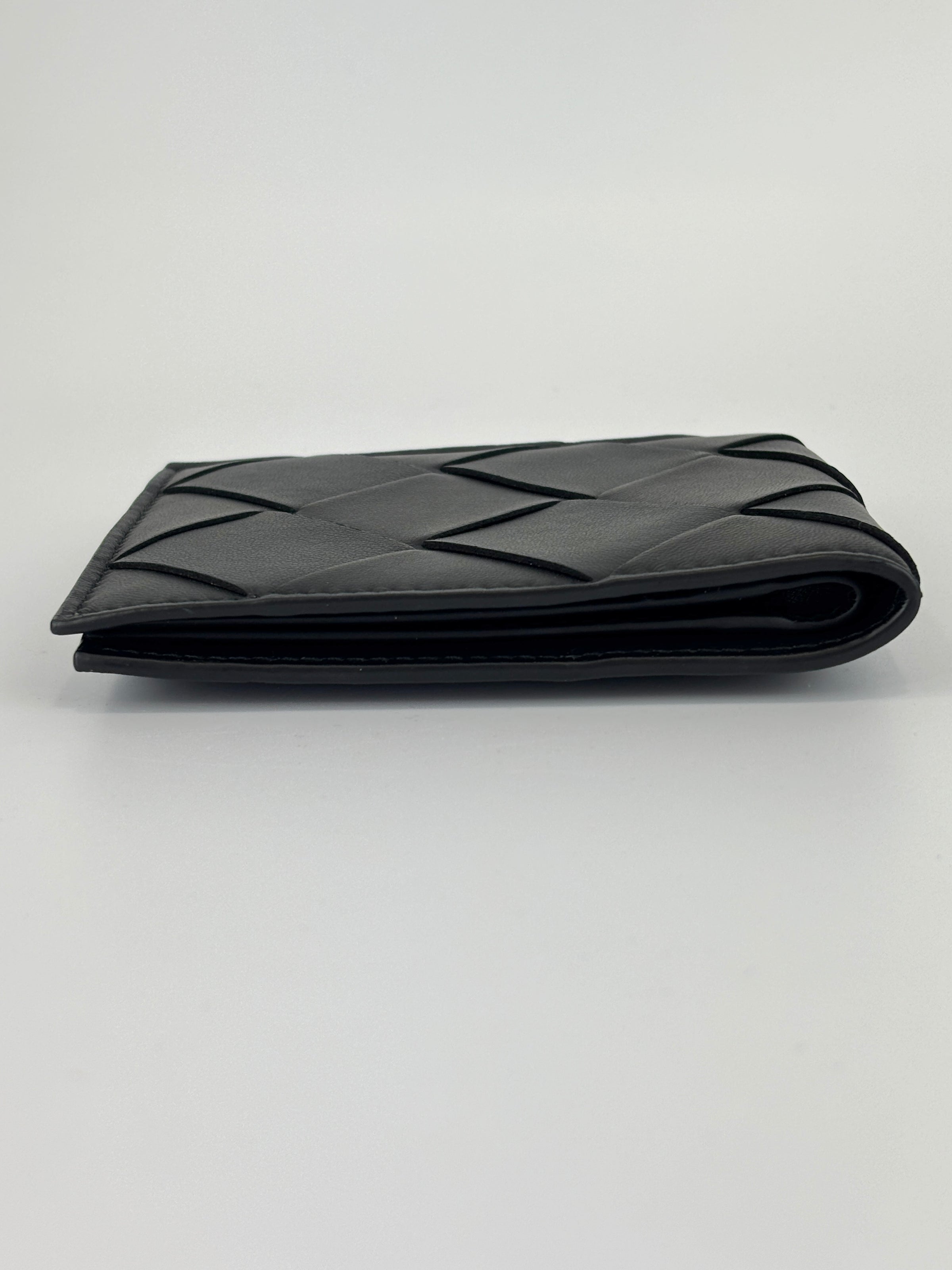 Black Maxi Intrecciato Leather Bifold Wallet