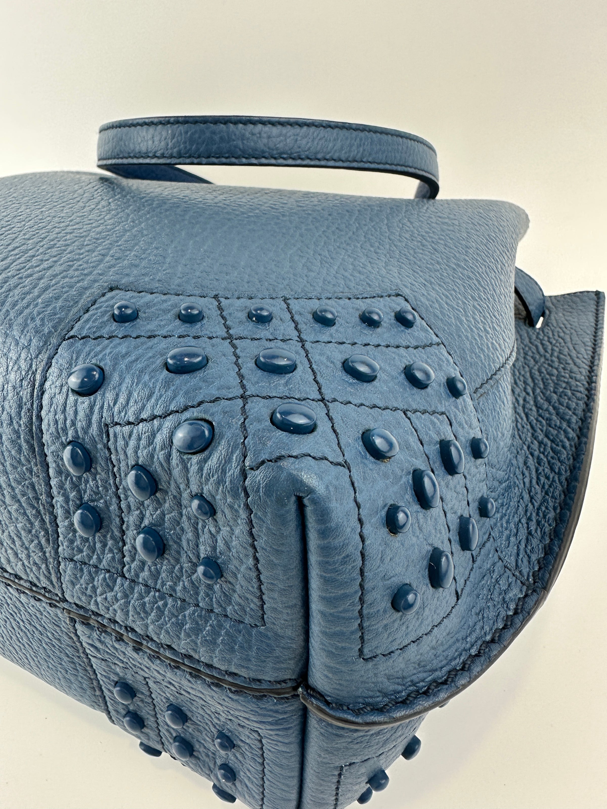 Wave Navy Blue Pebble Grained Leather Tote Bag