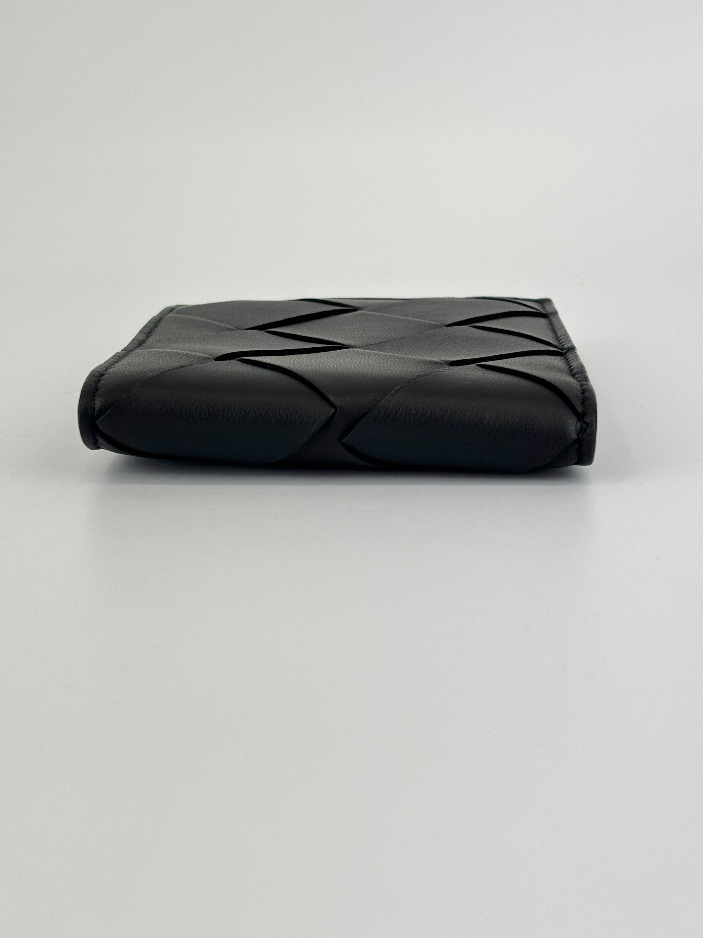 Black Maxi Intrecciato Leather Bifold Wallet