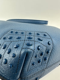 Wave Navy Blue Pebble Grained Leather Tote Bag