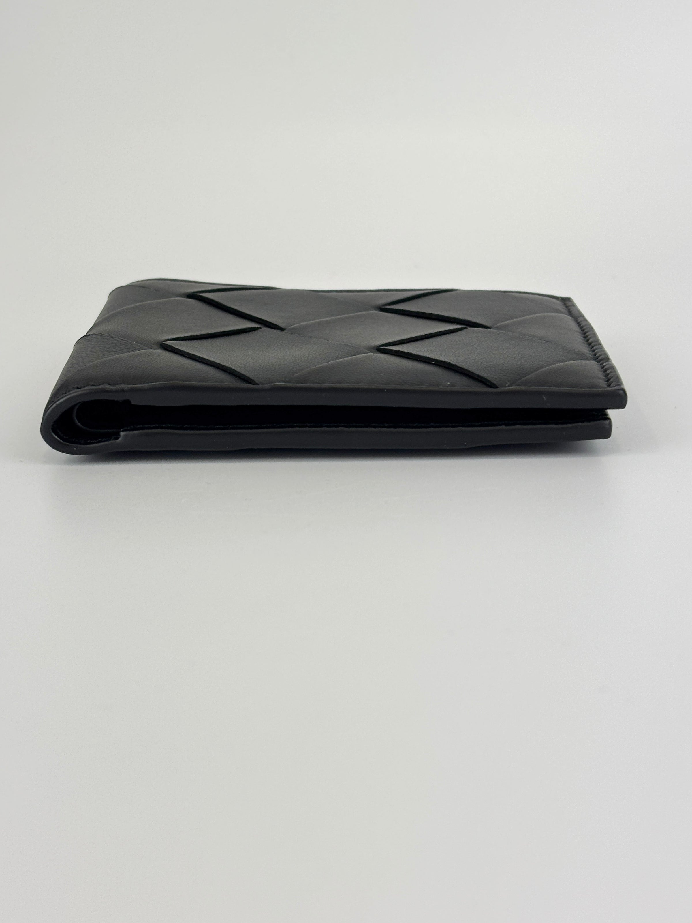 Black Maxi Intrecciato Leather Bifold Wallet