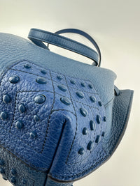 Wave Navy Blue Pebble Grained Leather Tote Bag