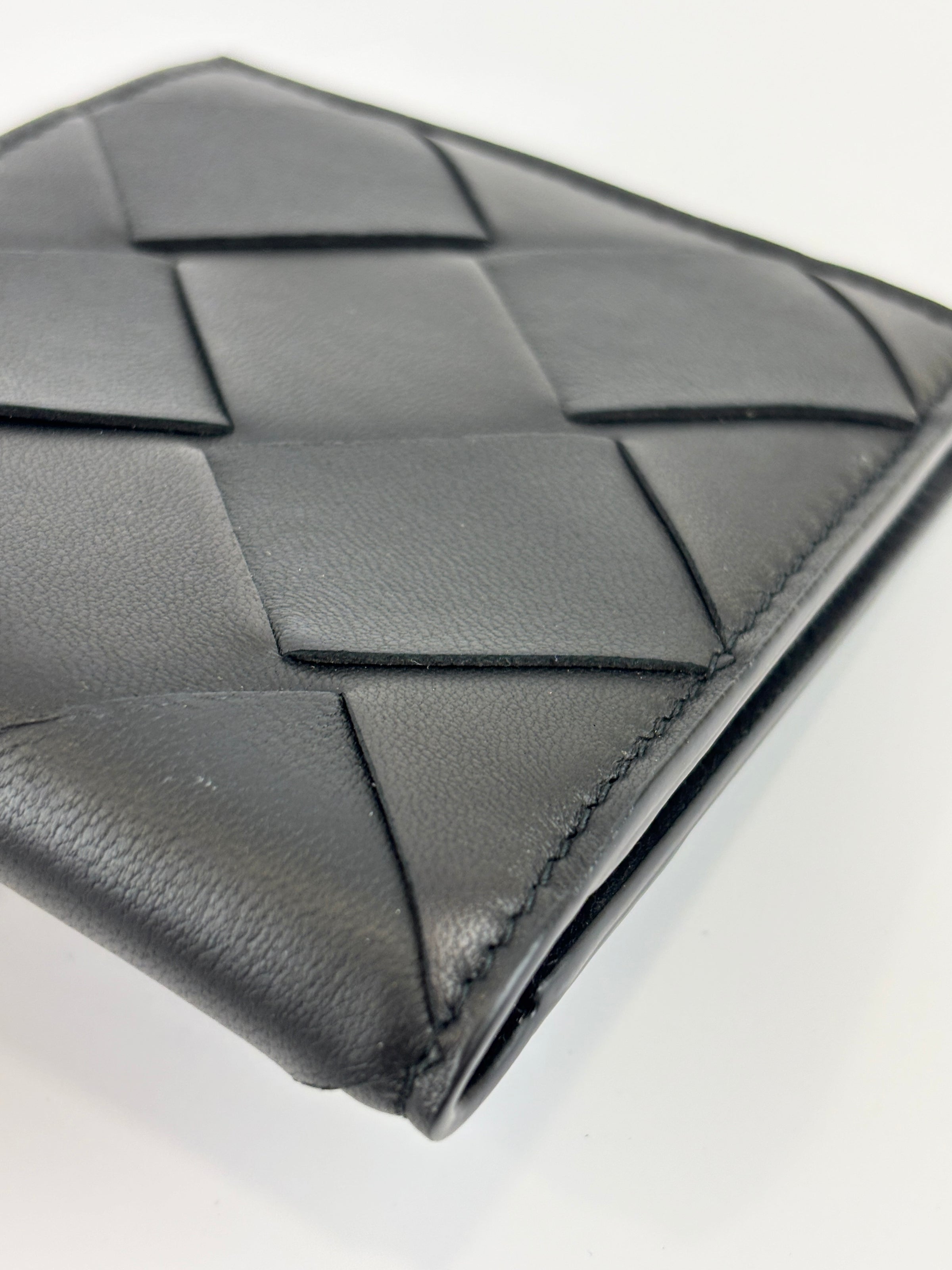 Black Maxi Intrecciato Leather Bifold Wallet