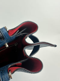 Wave Navy Blue Pebble Grained Leather Tote Bag