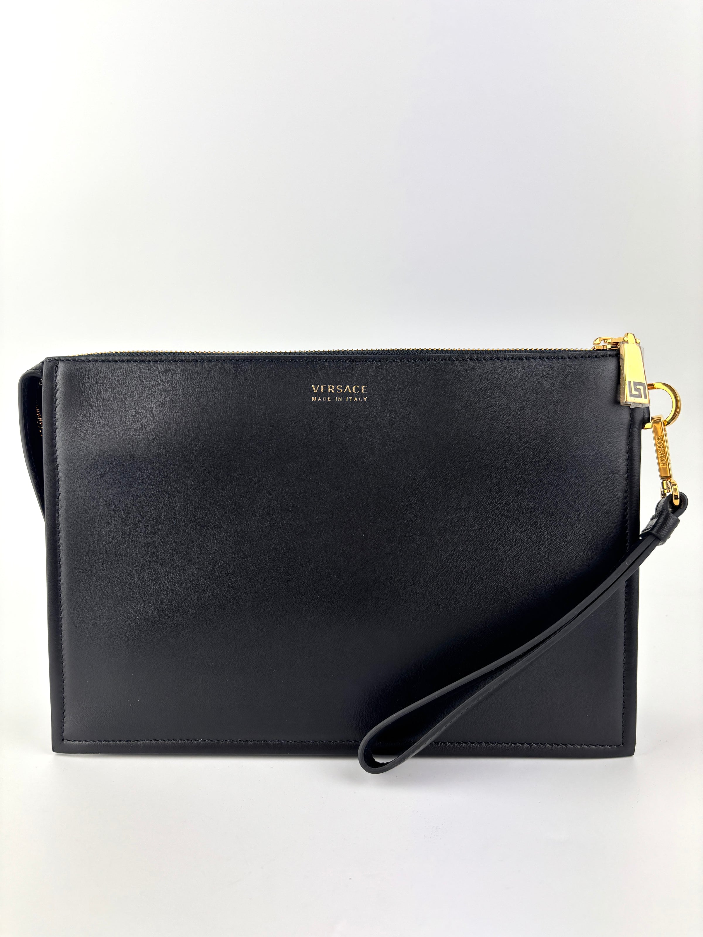 La Medusa Embroidered Leather Clutch in Black