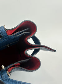 Wave Navy Blue Pebble Grained Leather Tote Bag