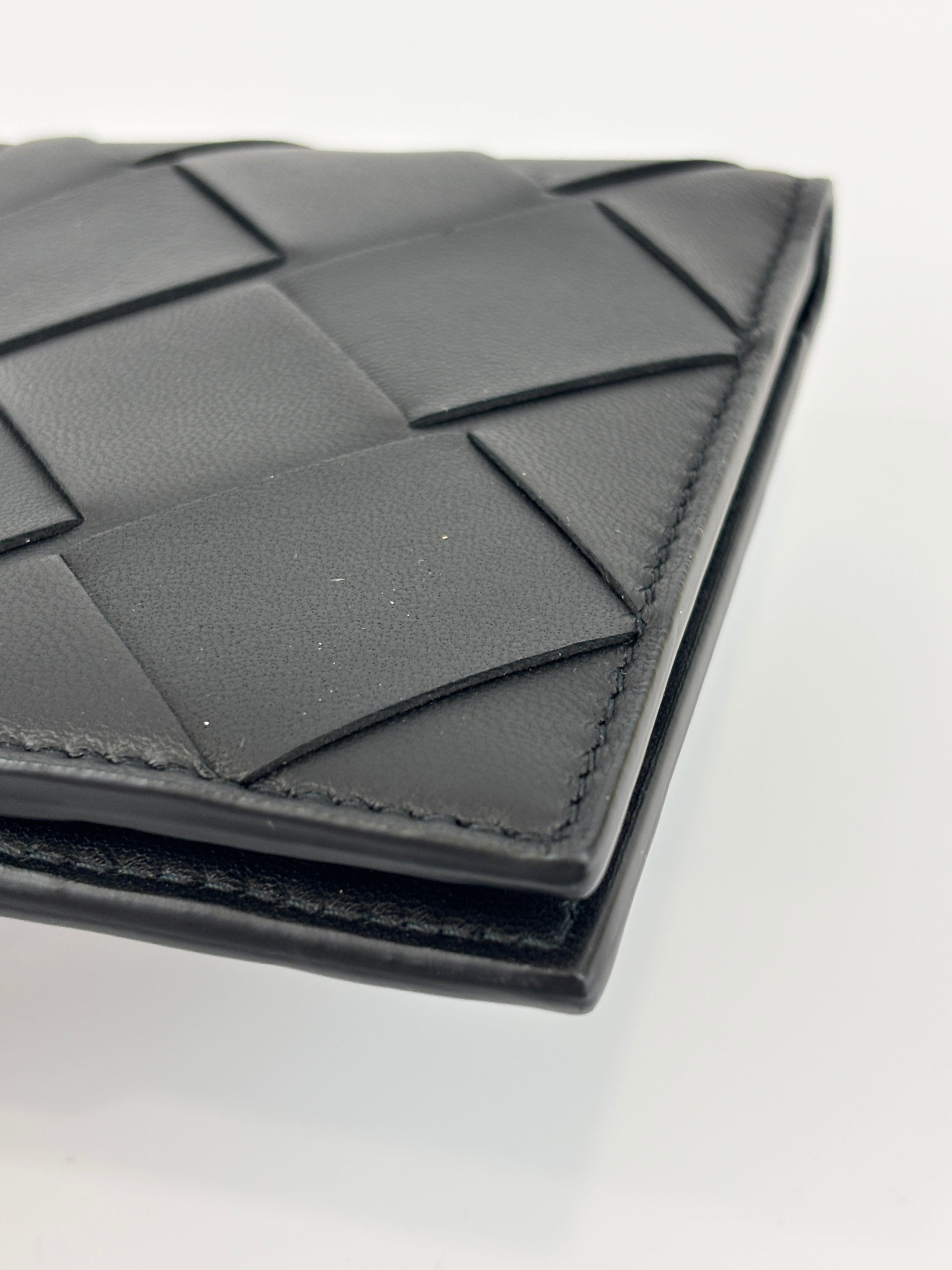 Black Maxi Intrecciato Leather Bifold Wallet