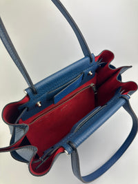 Wave Navy Blue Pebble Grained Leather Tote Bag