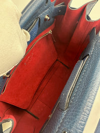 Wave Navy Blue Pebble Grained Leather Tote Bag