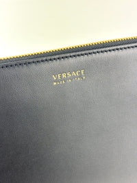 La Medusa Embroidered Leather Clutch in Black