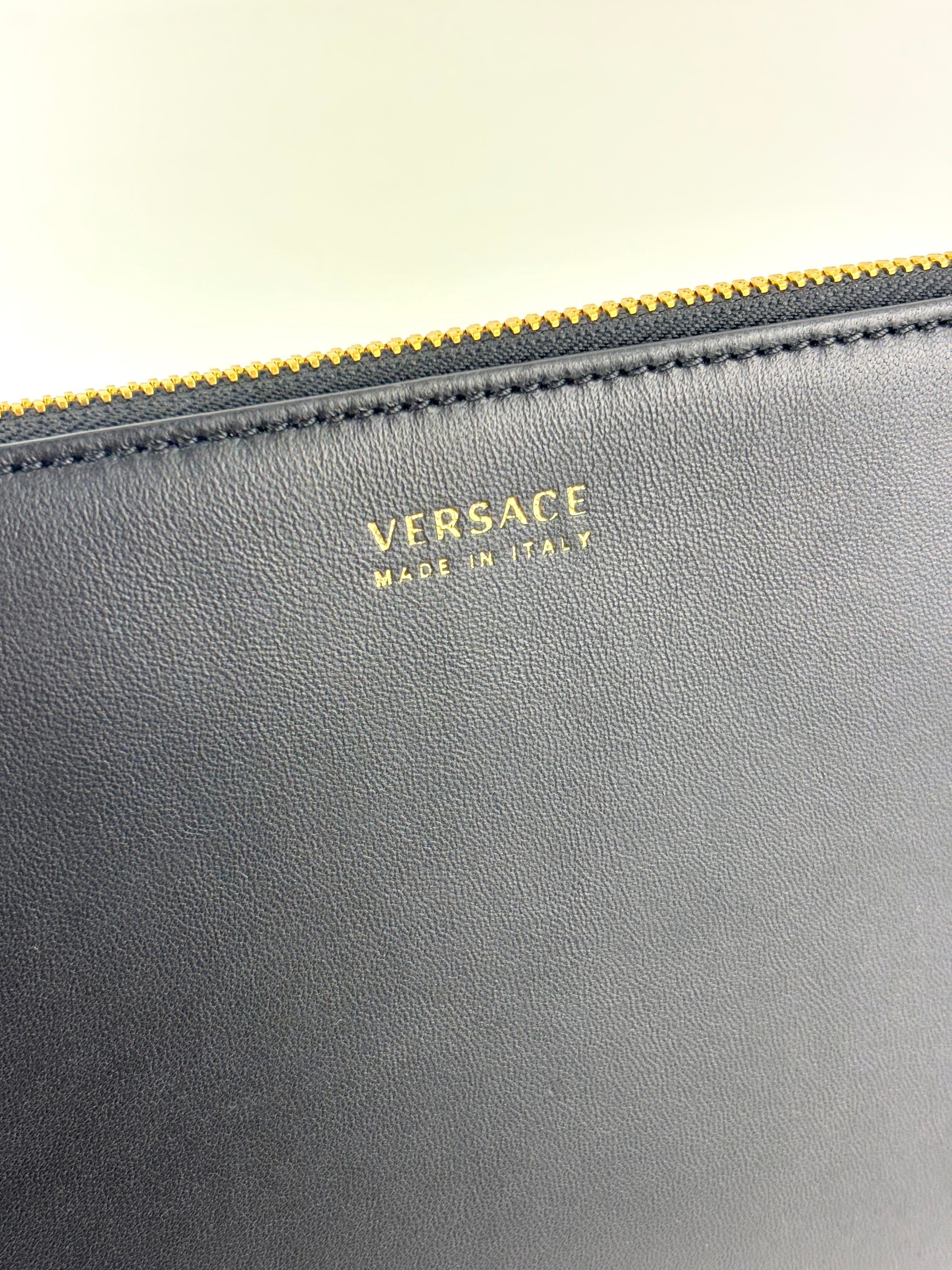 La Medusa Embroidered Leather Clutch in Black