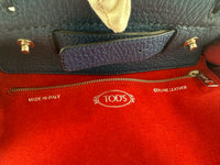 Wave Navy Blue Pebble Grained Leather Tote Bag