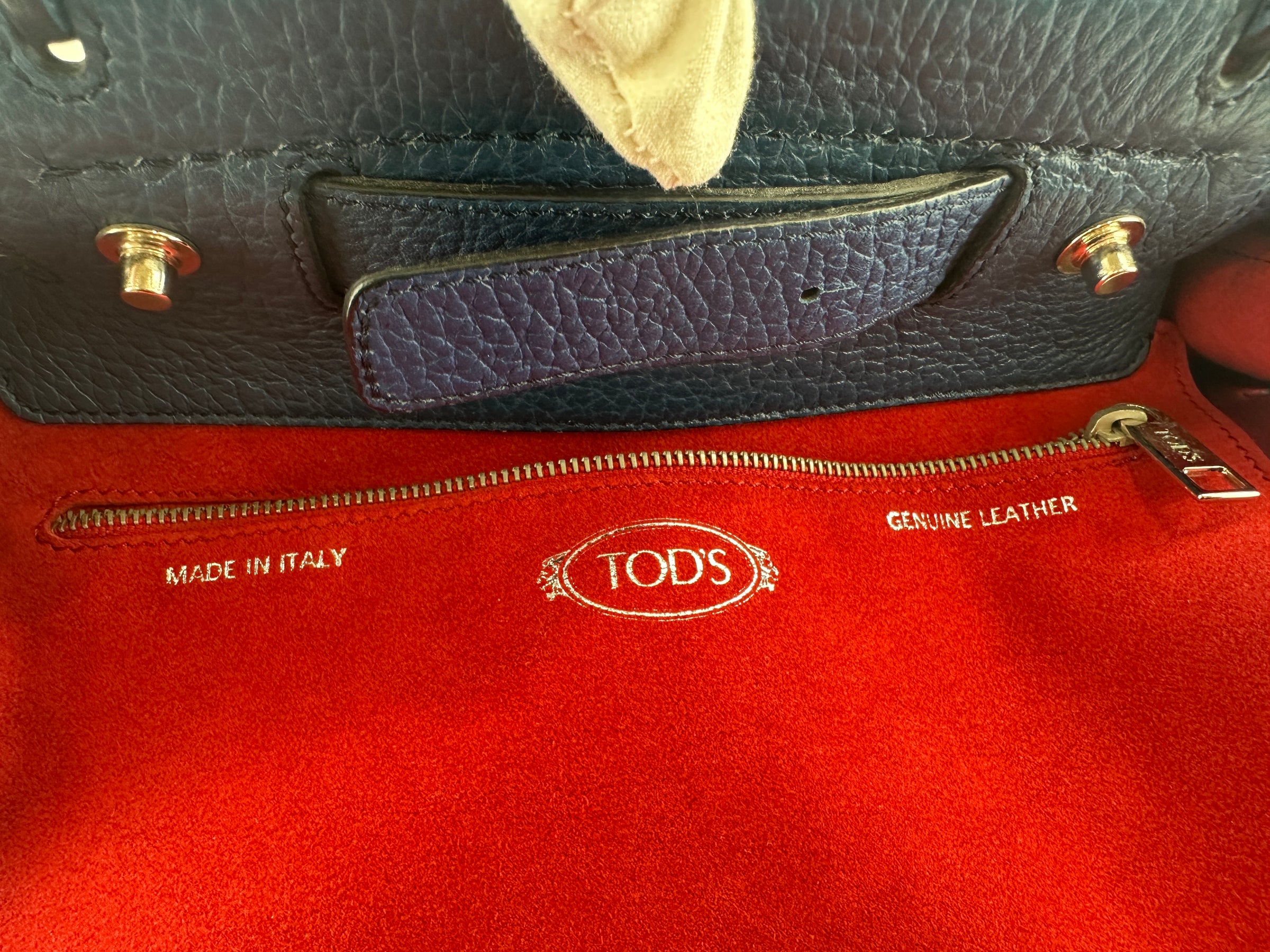 Wave Navy Blue Pebble Grained Leather Tote Bag