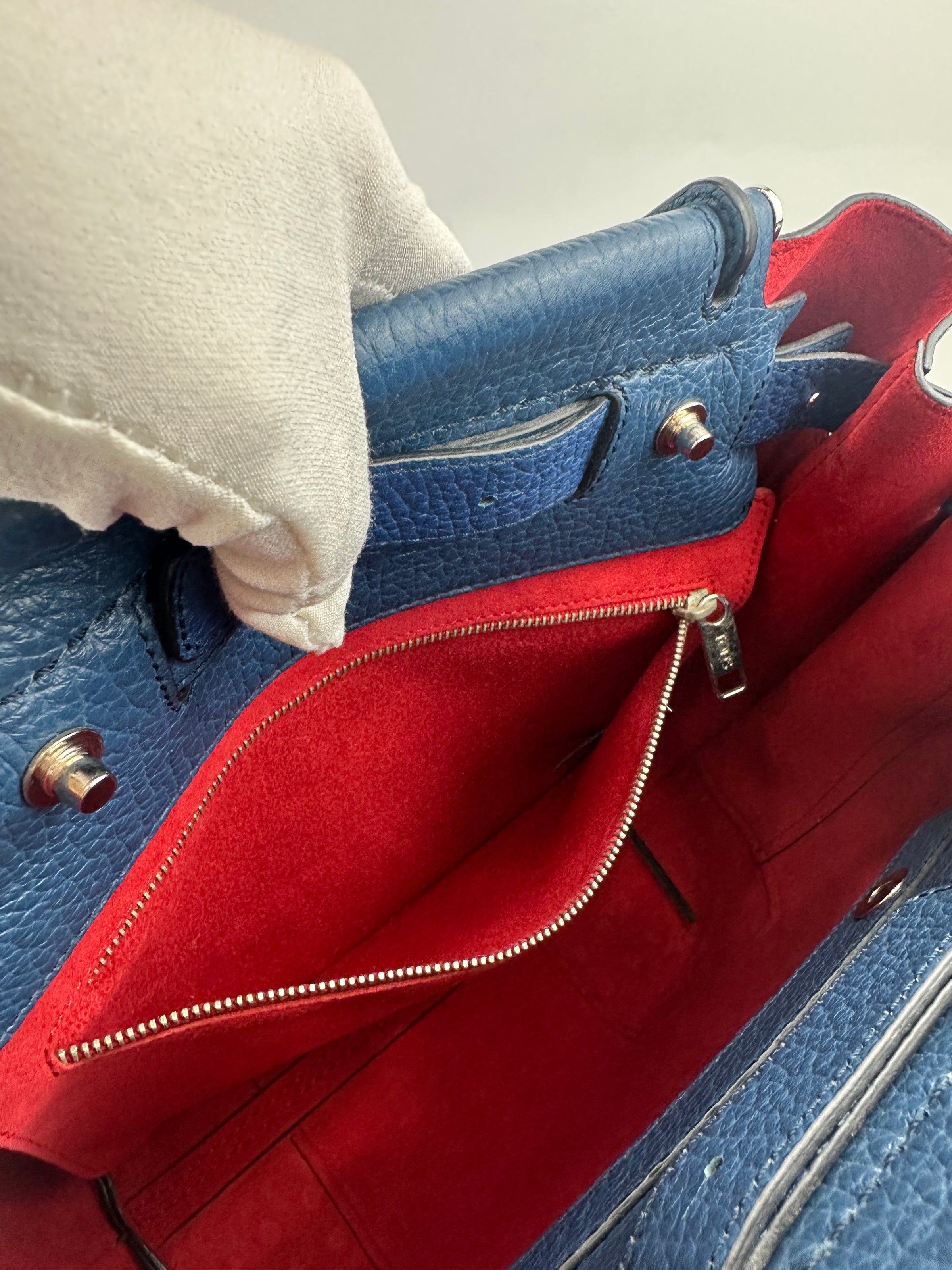 Wave Navy Blue Pebble Grained Leather Tote Bag