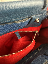 Wave Navy Blue Pebble Grained Leather Tote Bag