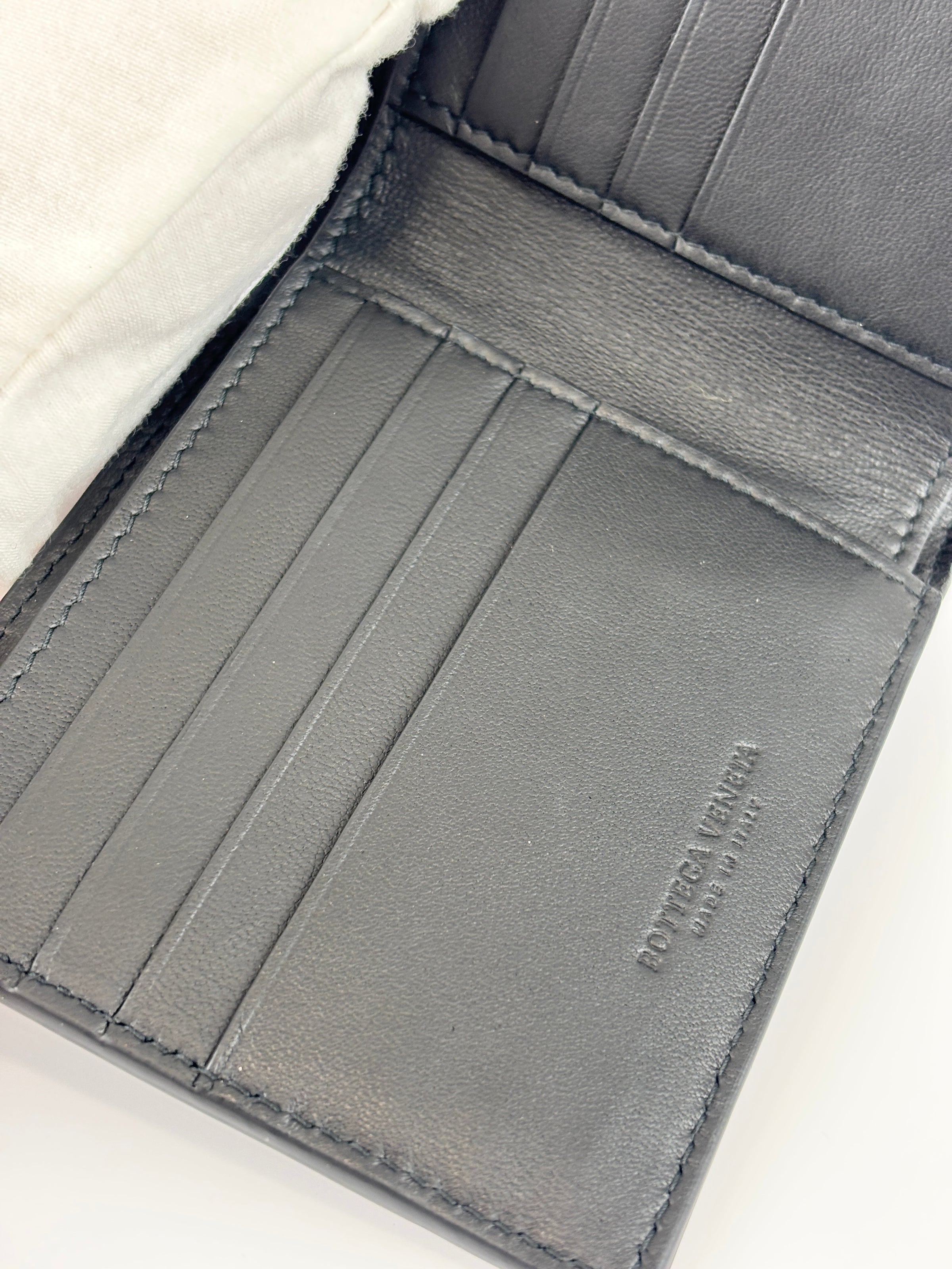 Black Maxi Intrecciato Leather Bifold Wallet