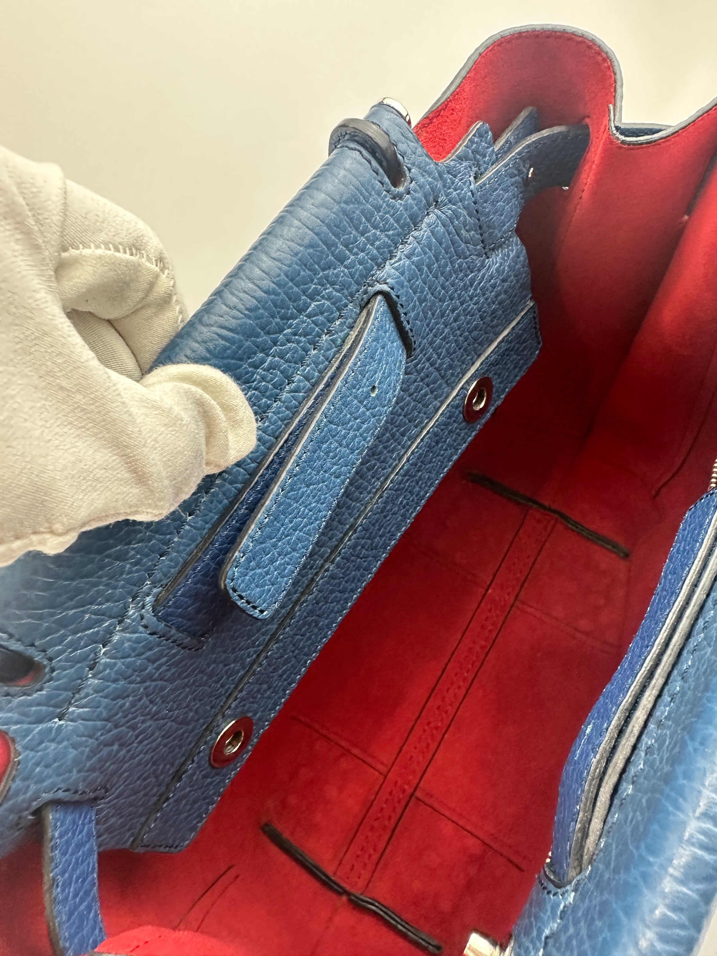 Wave Navy Blue Pebble Grained Leather Tote Bag