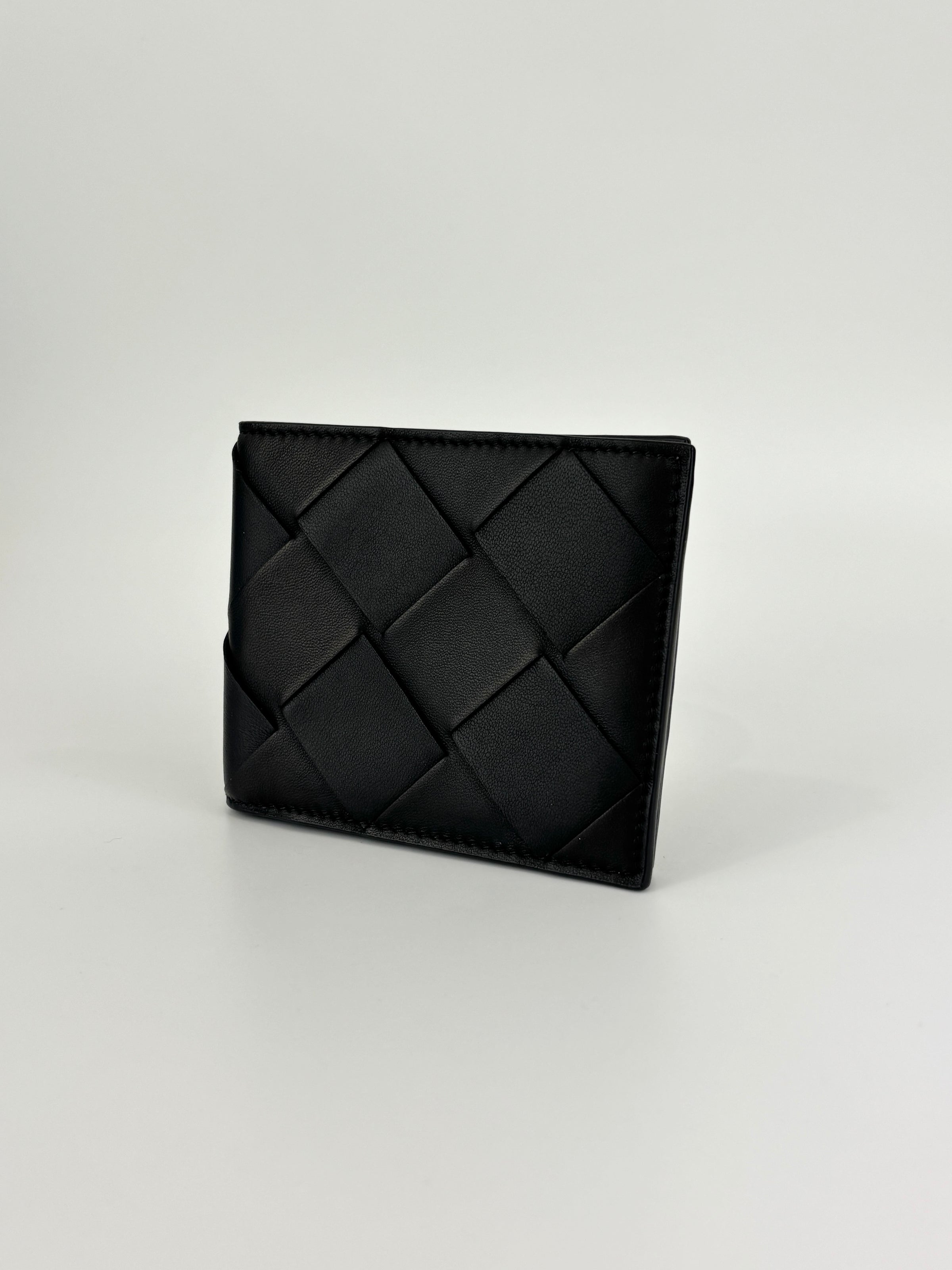 Black Maxi Intrecciato Leather Bifold Wallet