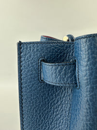 Wave Navy Blue Pebble Grained Leather Tote Bag