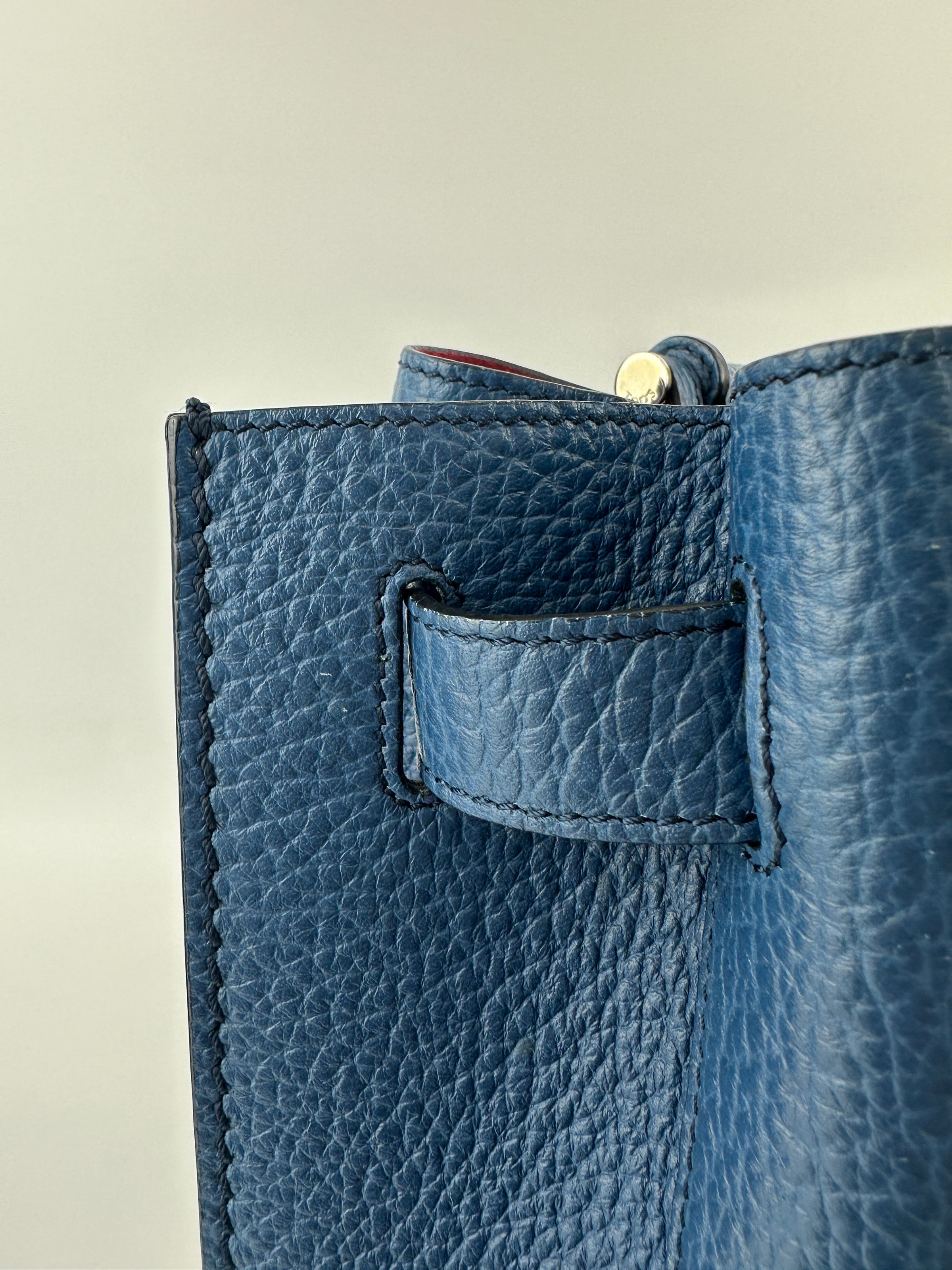 Wave Navy Blue Pebble Grained Leather Tote Bag