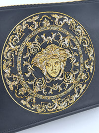 La Medusa Embroidered Leather Clutch in Black