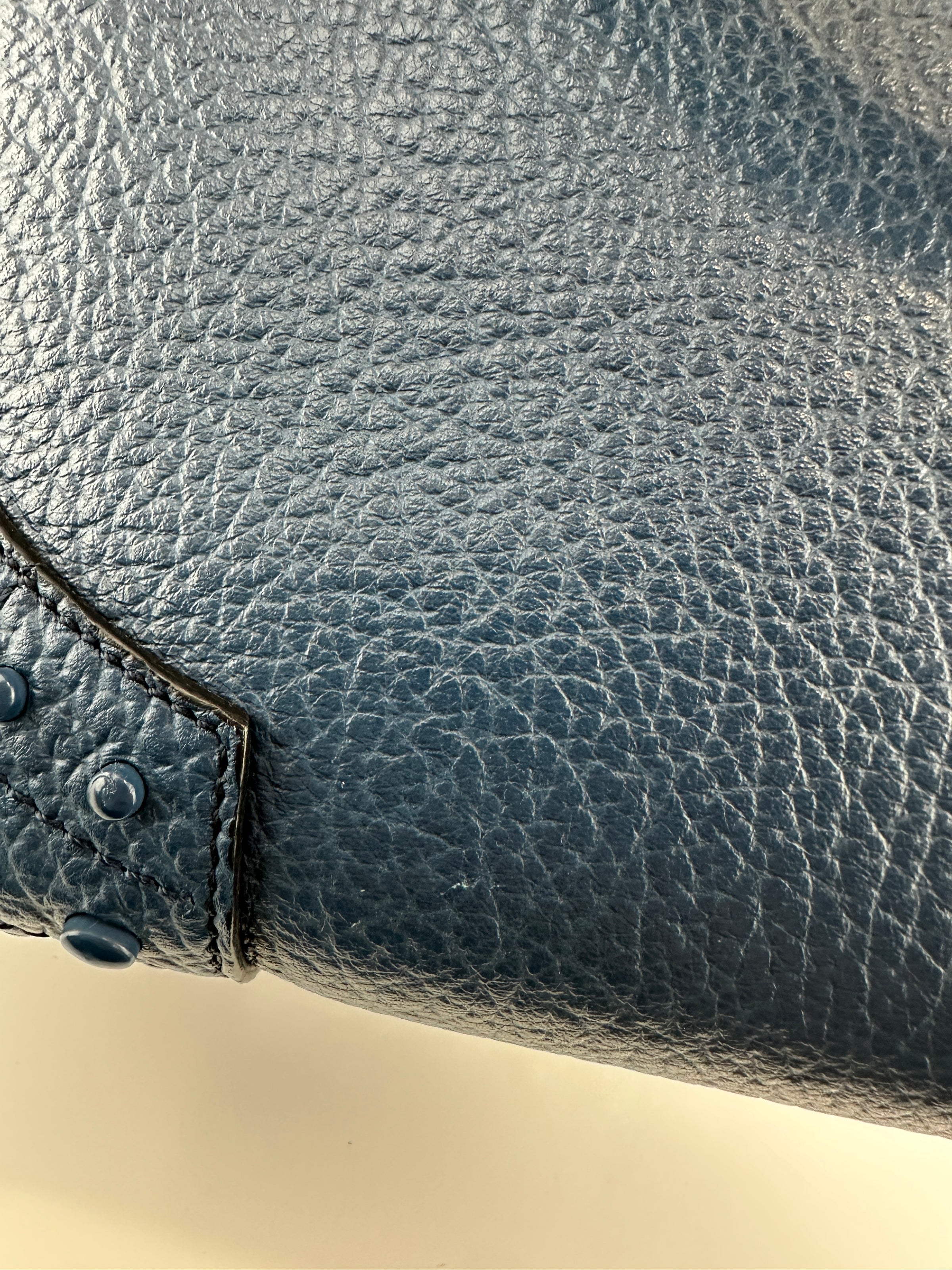 Wave Navy Blue Pebble Grained Leather Tote Bag