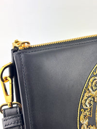 La Medusa Embroidered Leather Clutch in Black