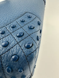 Wave Navy Blue Pebble Grained Leather Tote Bag