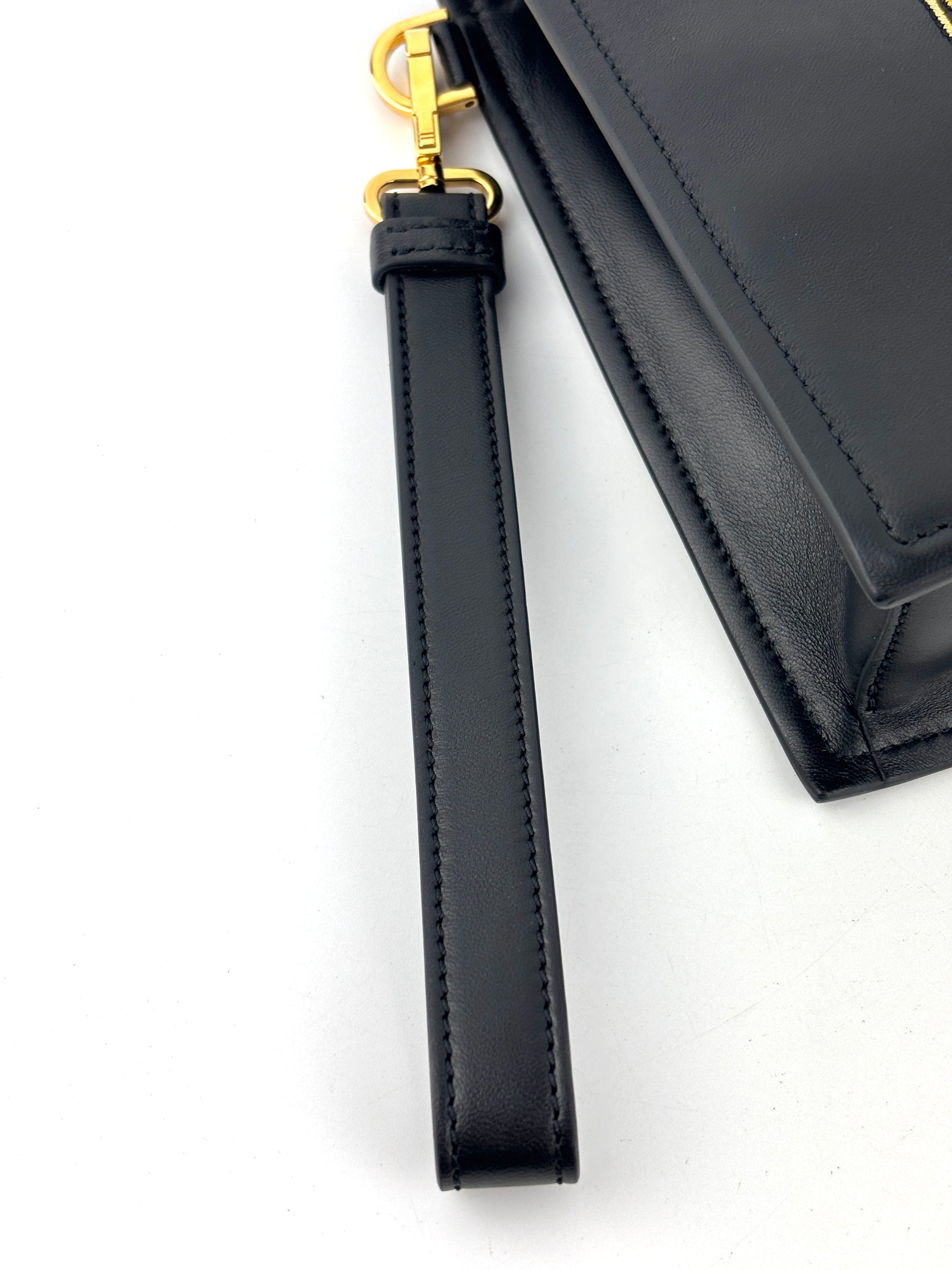 La Medusa Embroidered Leather Clutch in Black