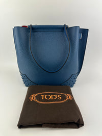 Wave Navy Blue Pebble Grained Leather Tote Bag