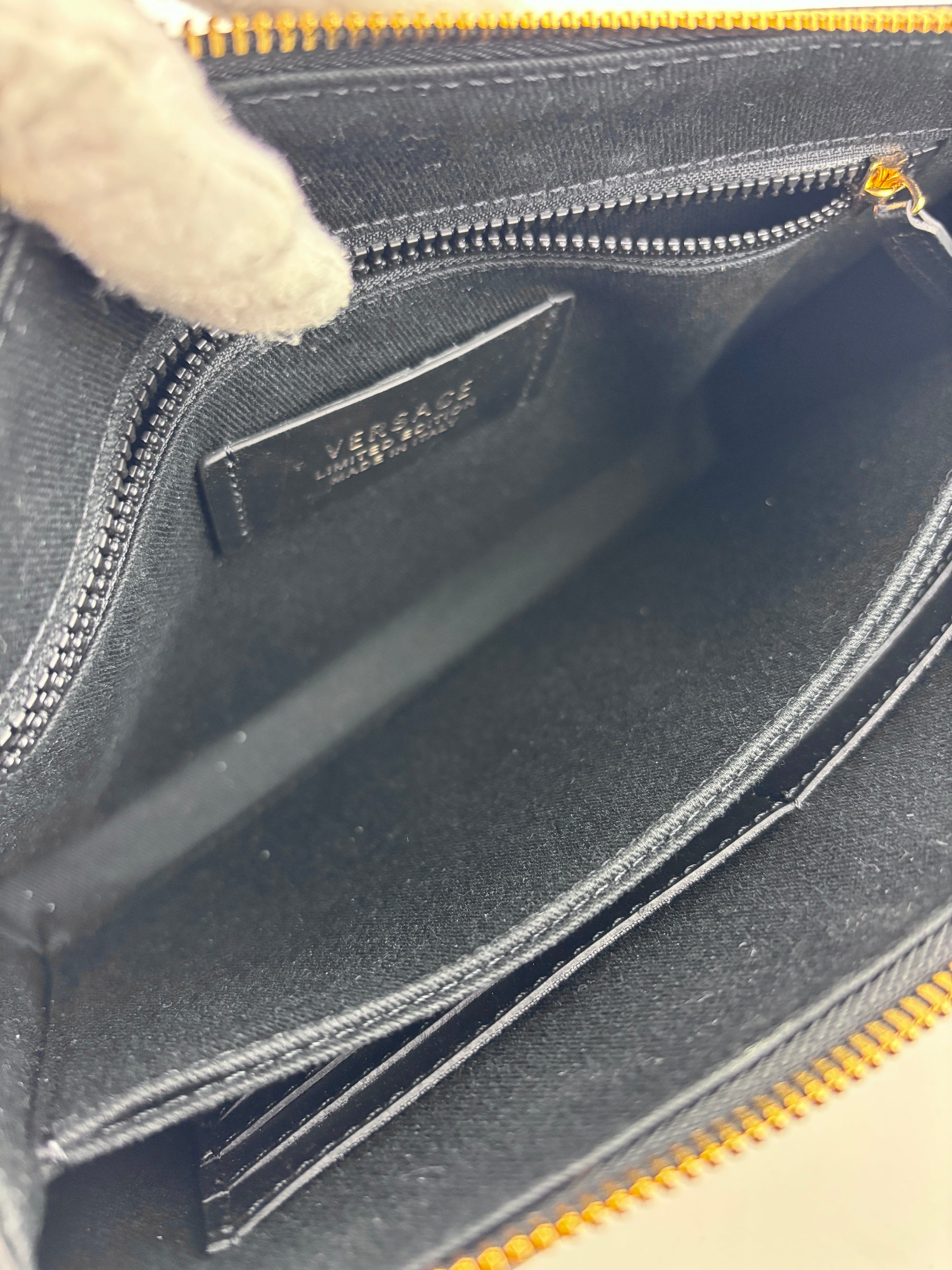 La Medusa Embroidered Leather Clutch in Black