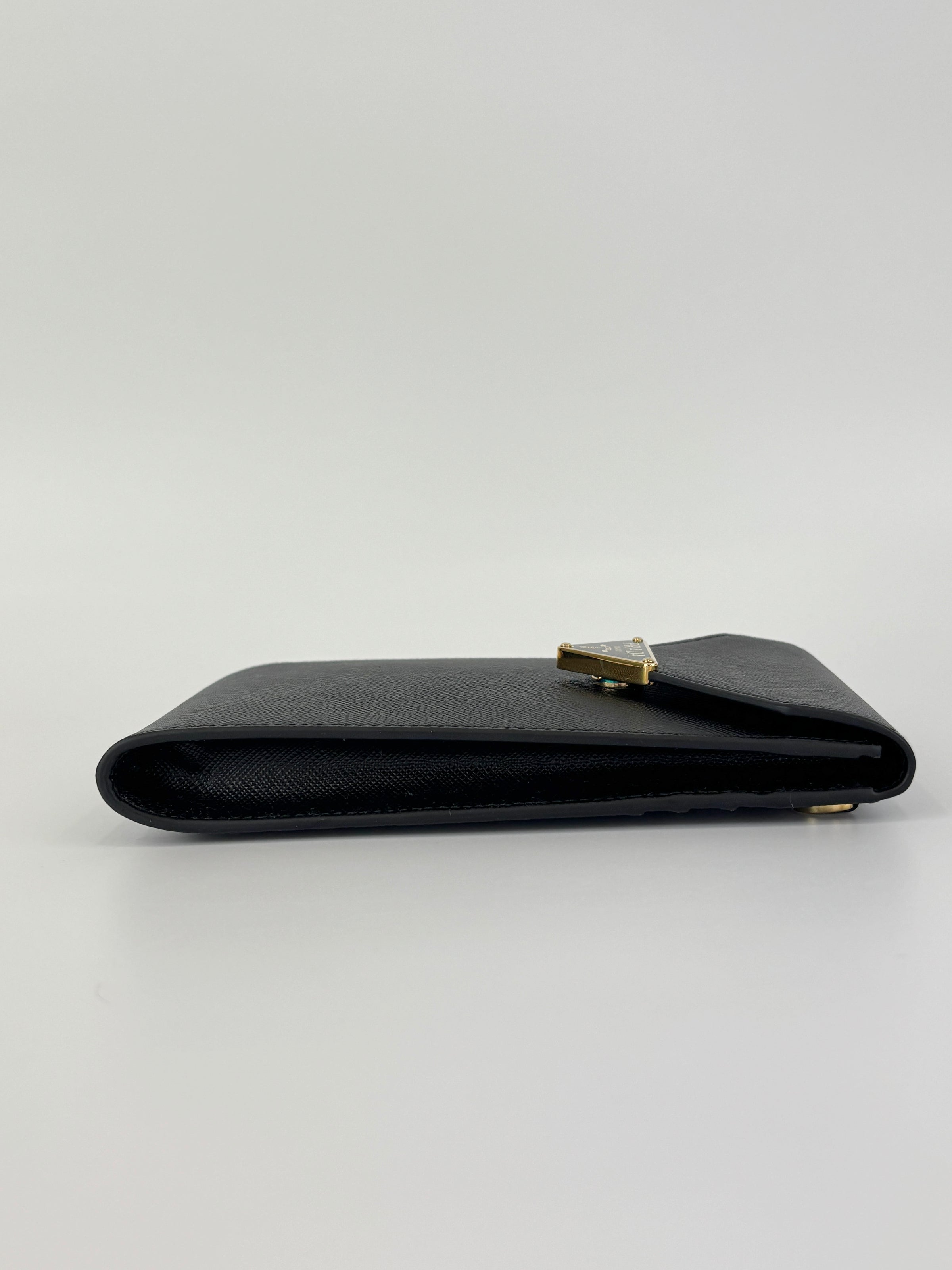 1BP050 Saffiano Lux Black Top Handle Chain Strap Mini Bag
