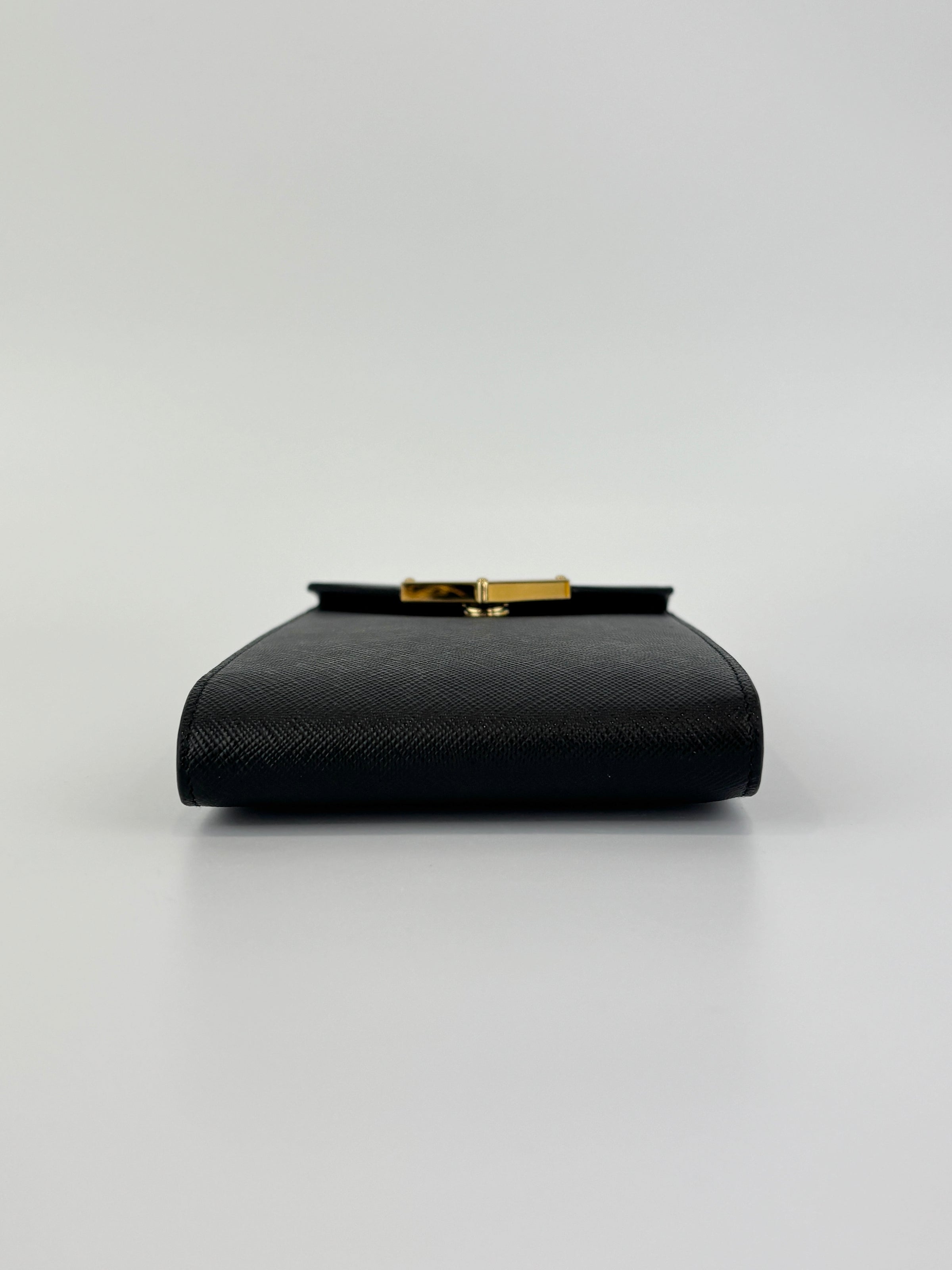 1BP050 Saffiano Lux Black Top Handle Chain Strap Mini Bag