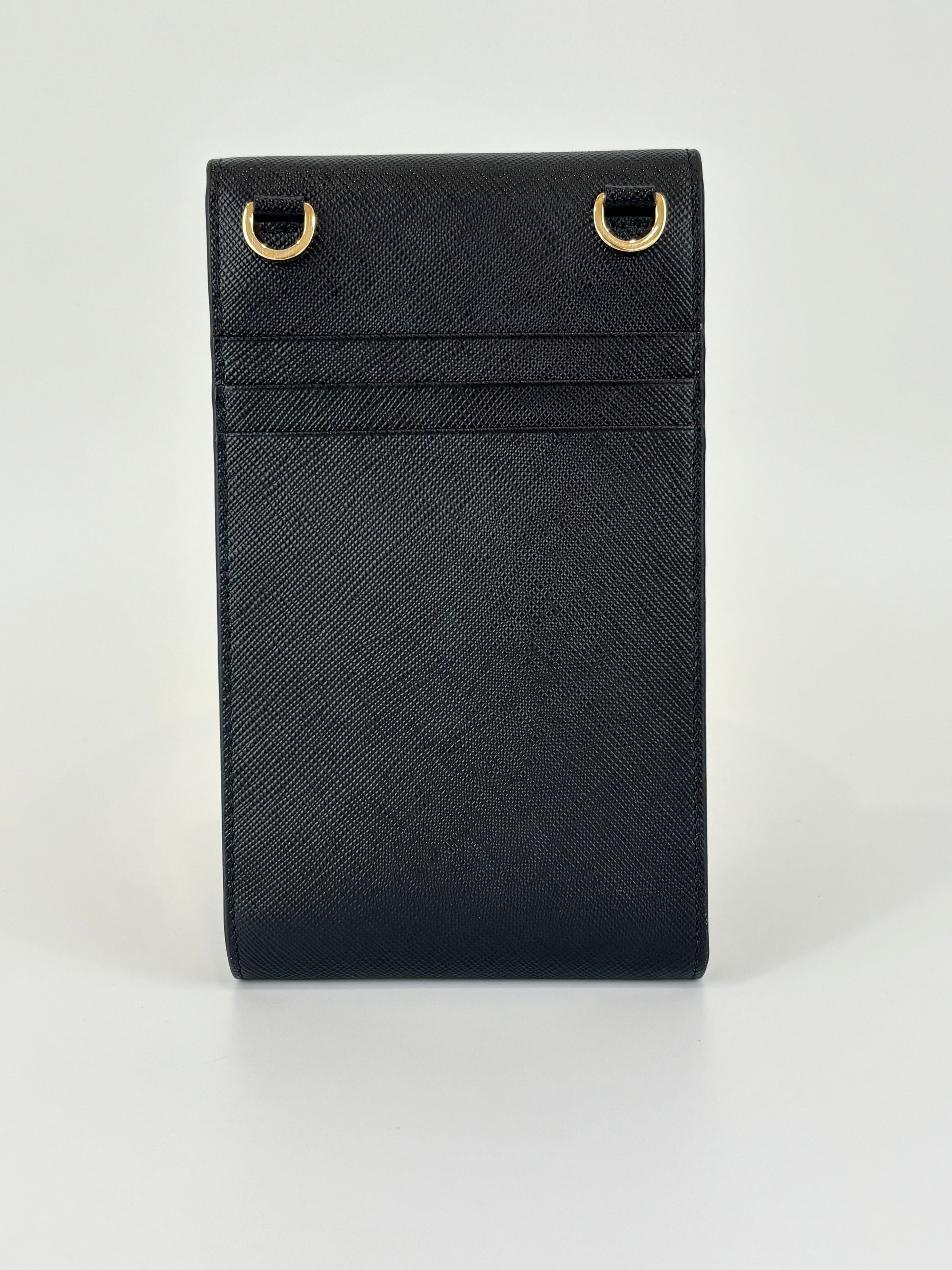 1BP050 Saffiano Lux Black Top Handle Chain Strap Mini Bag