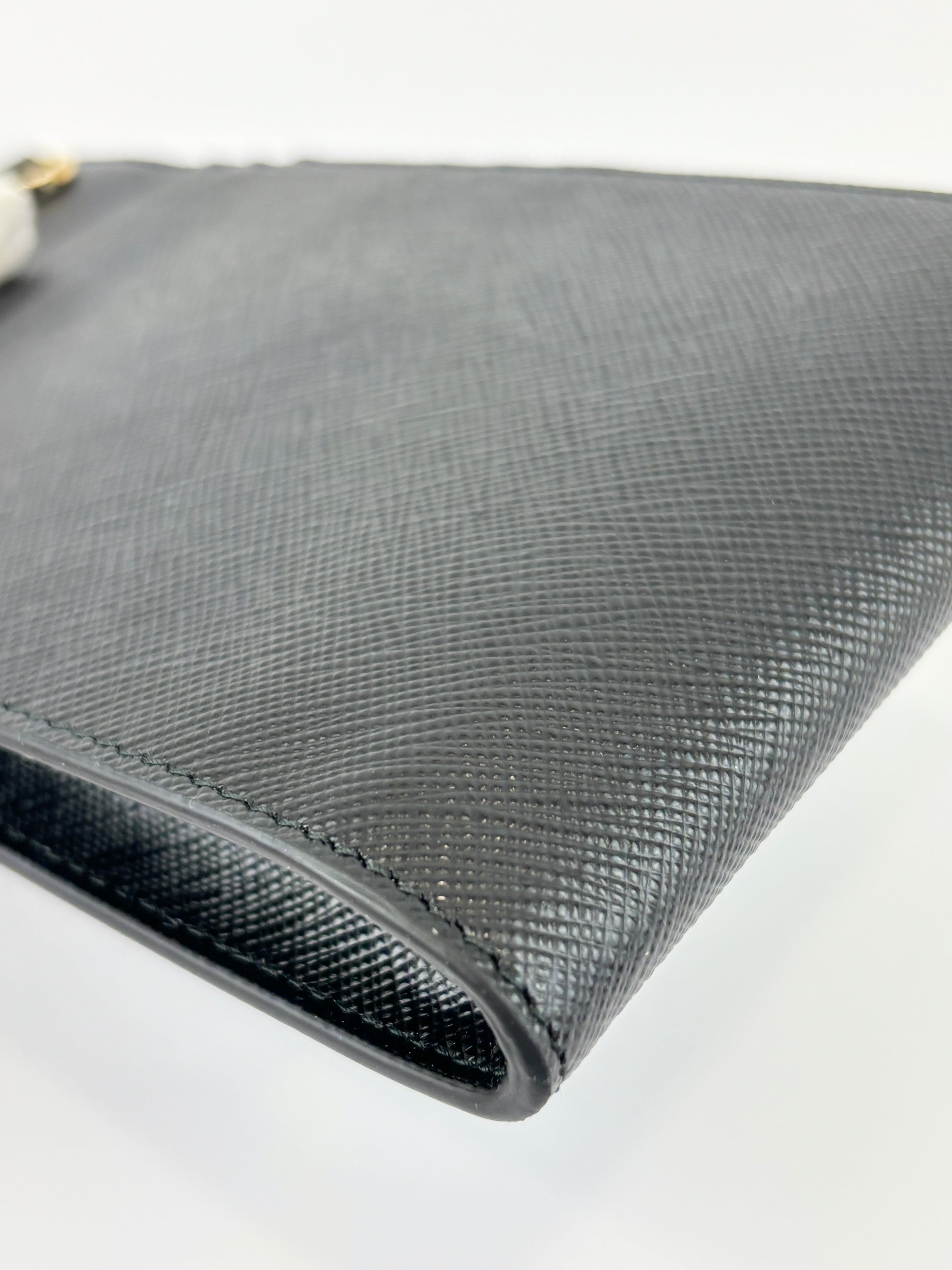 1BP050 Saffiano Lux Black Top Handle Chain Strap Mini Bag
