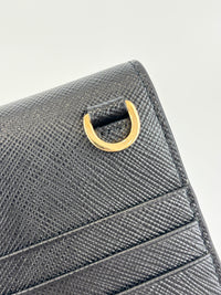 1BP050 Saffiano Lux Black Top Handle Chain Strap Mini Bag