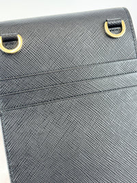 1BP050 Saffiano Lux Black Top Handle Chain Strap Mini Bag