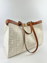 8BH374 Medium Peekaboo X-Tote Cream FF Embroidered Canvas Bag