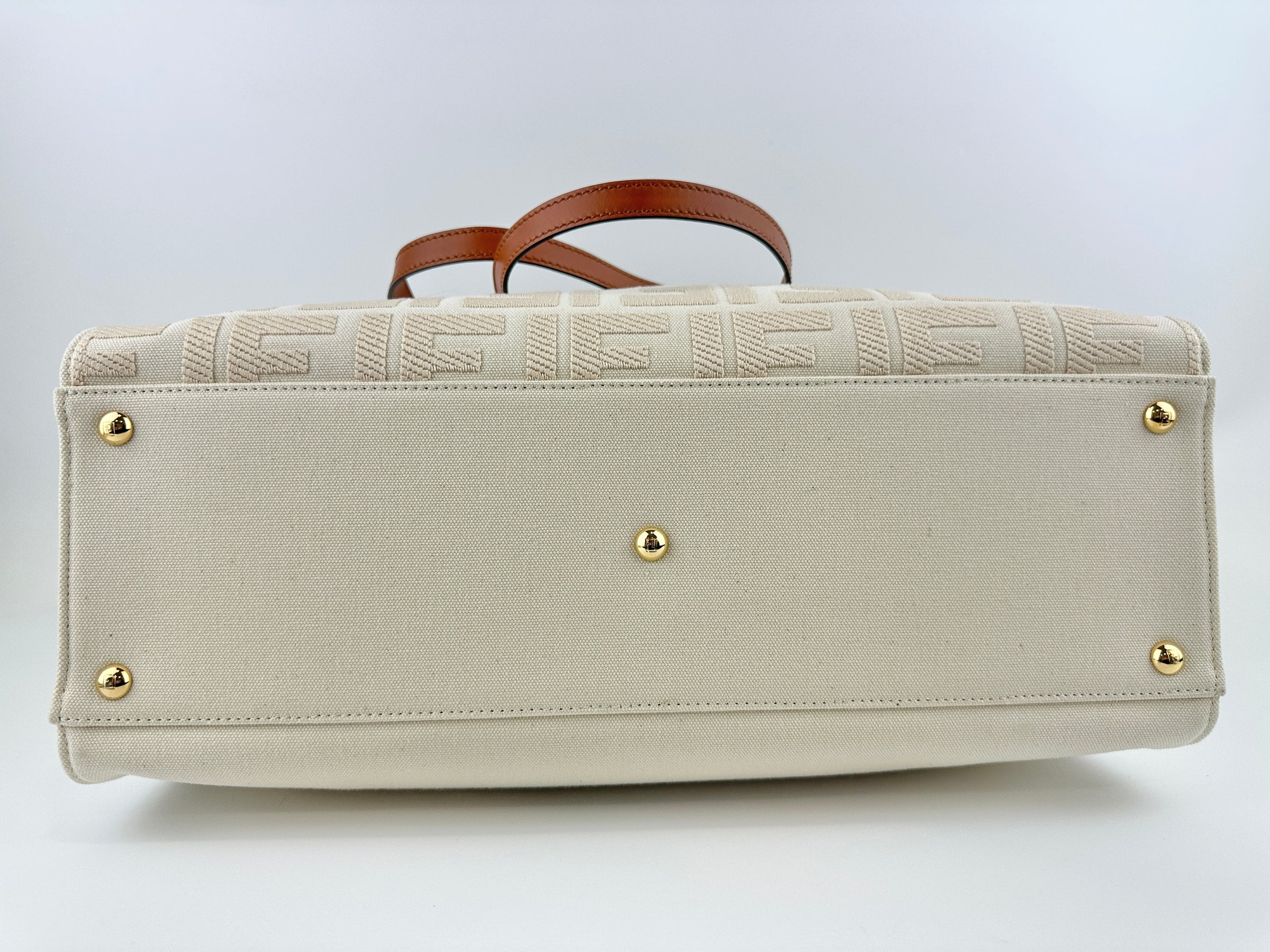 8BH374 Medium Peekaboo X-Tote Cream FF Embroidered Canvas Bag