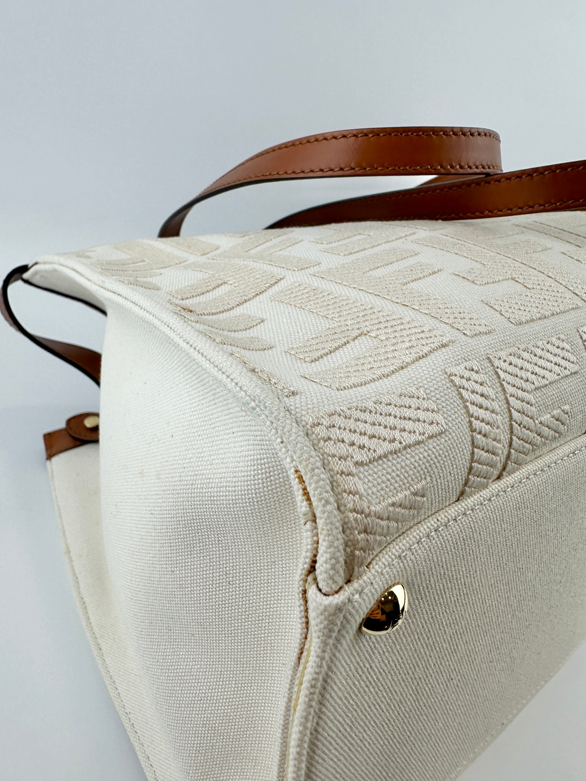 8BH374 Medium Peekaboo X-Tote Cream FF Embroidered Canvas Bag