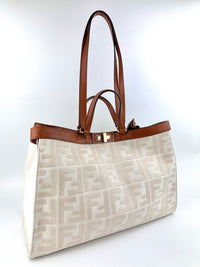 8BH374 Medium Peekaboo X-Tote Cream FF Embroidered Canvas Bag