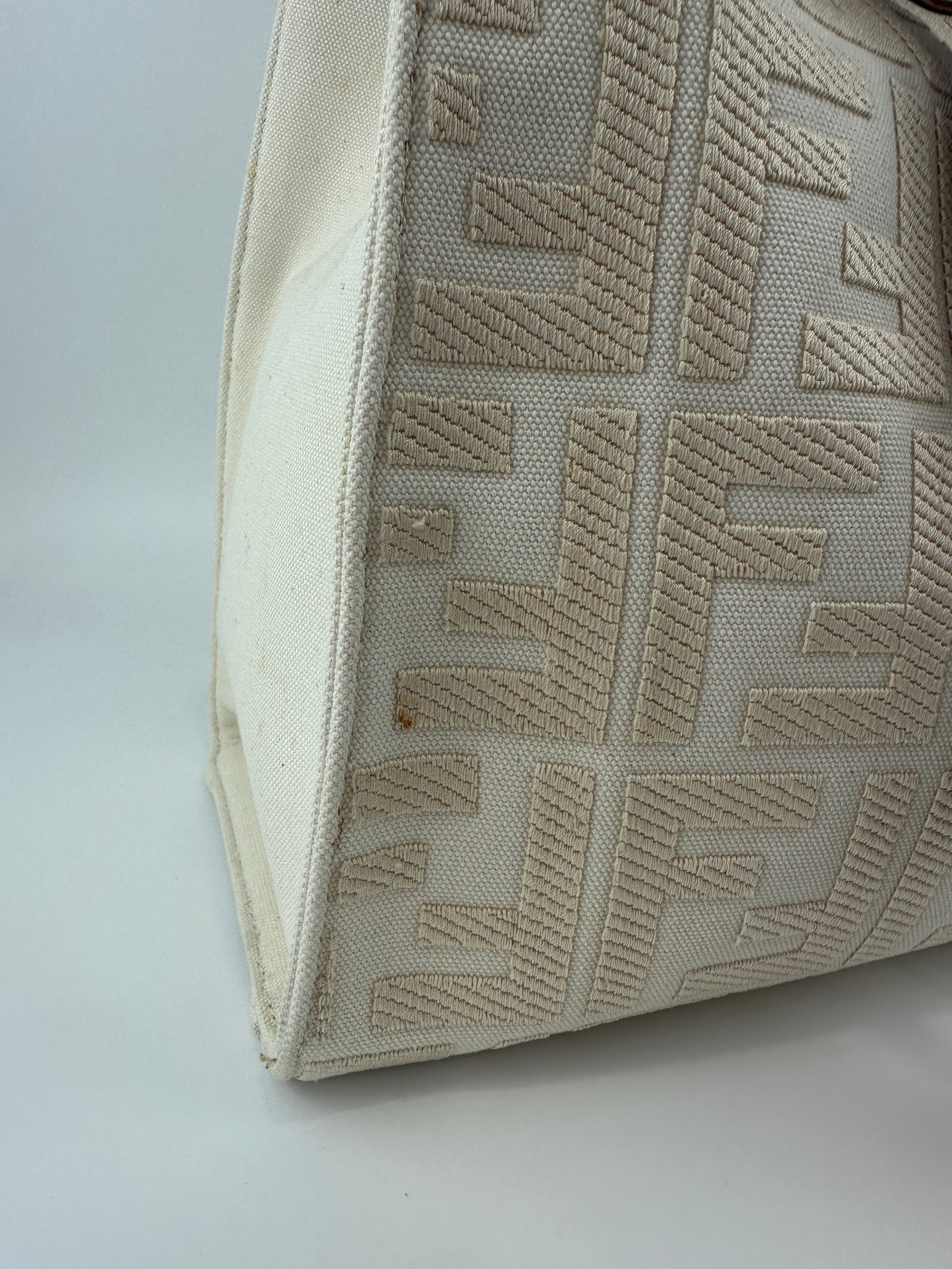 8BH374 Medium Peekaboo X-Tote Cream FF Embroidered Canvas Bag