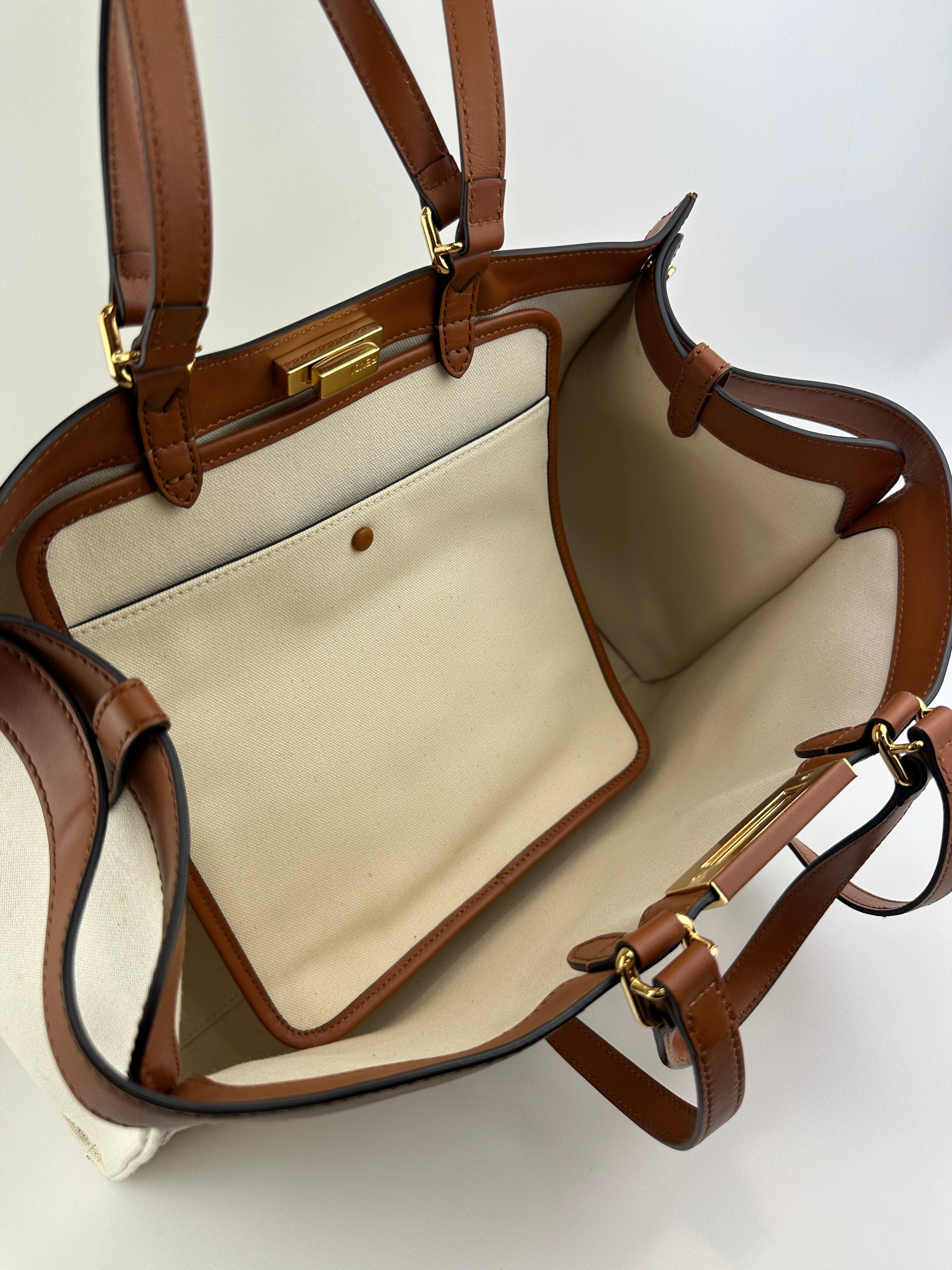 8BH374 Medium Peekaboo X-Tote Cream FF Embroidered Canvas Bag