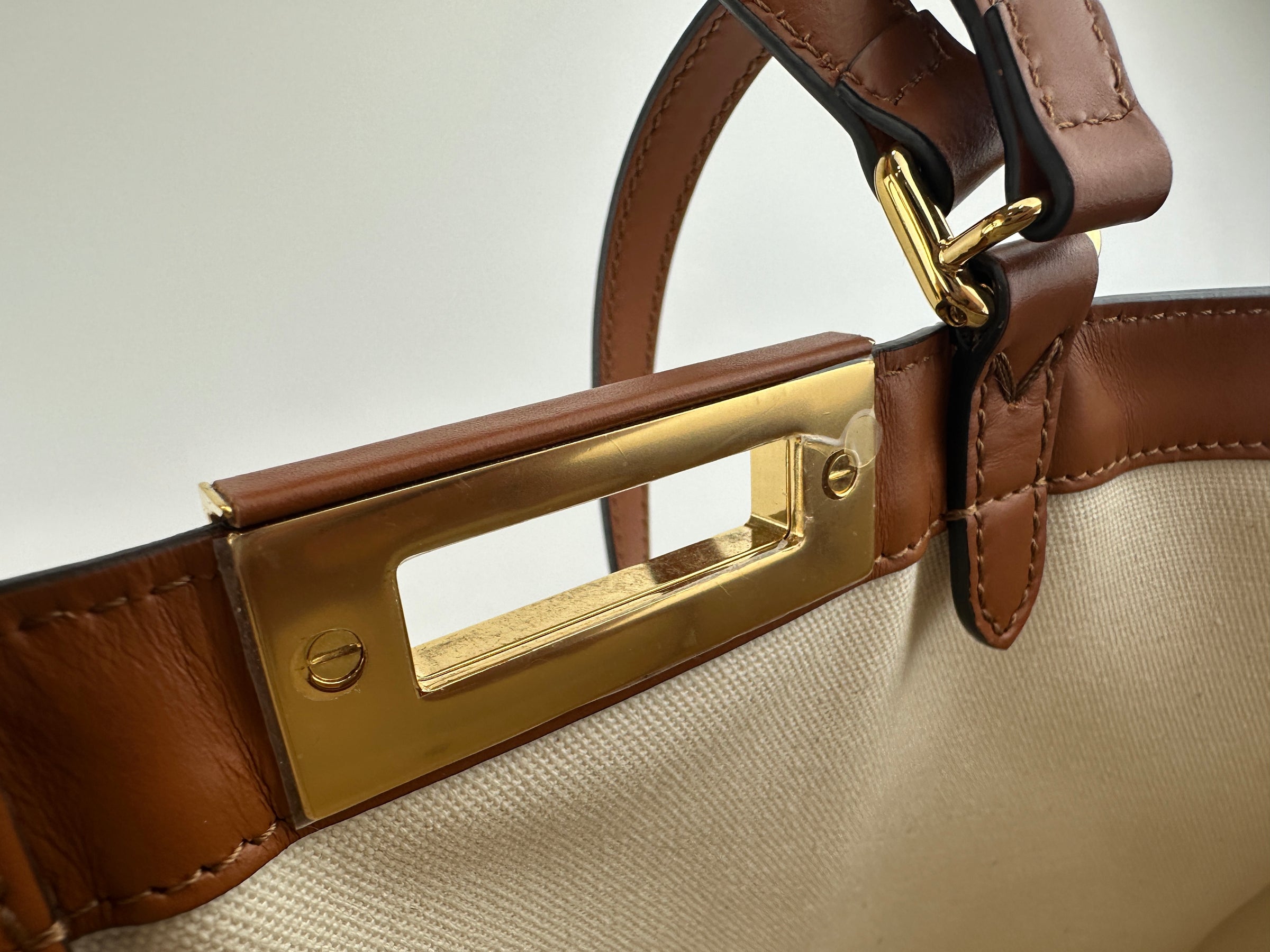 8BH374 Medium Peekaboo X-Tote Cream FF Embroidered Canvas Bag